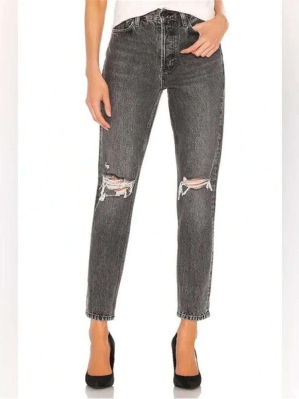 ANINE BING Brenda - High Rise Tapered Slim Distressed Jeans